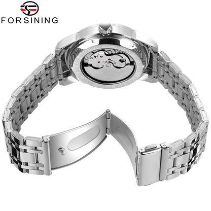Forsining mekanisk automatisk herreur – Luksus-, forretnings- og modestil, metalarmbånd, tourbillon, selvlysende visere, prydet med syntetiske diamanter