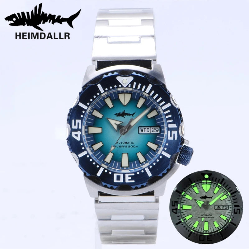 HEIMDALLR V2 Monster Men's Automatic Diver Watch Sapphire Crystal 20Bar Waterproof NH36A Snowflake Blue Dial Mechanical Watches