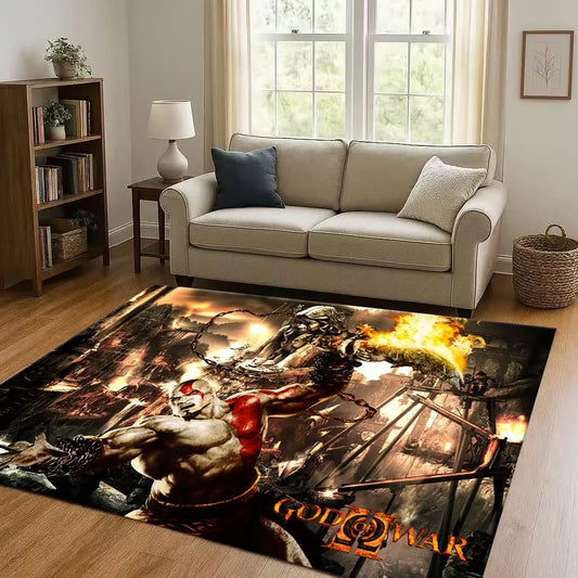 Kratos God of War Game Cartoon Gamer Living Room Non-Slip Area Rug Soft Carpet for Bedroom Playroom Sofa,Easy Clean Home Doormat