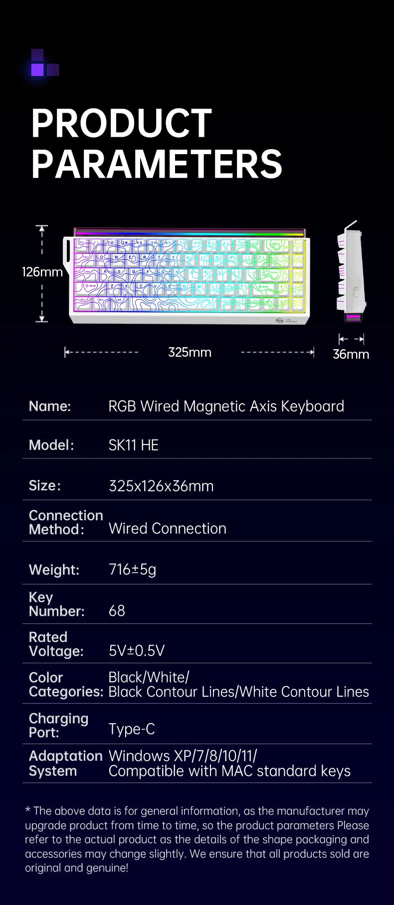 SMAILWOLF SK11 68HE Magnetic Switch Mechanical Keyboard, 68% Layout, Gaming & Esports, Rapid Trigger, 0.01mm, 8K, Wired