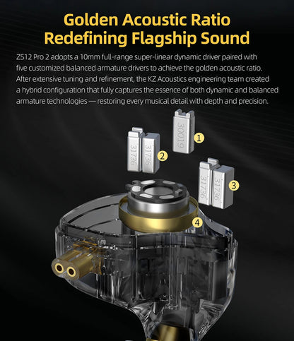 KZ ZS12 PRO 2 Flagship-Grade Super-Linear Hybrid IEM Earphones HiFi Bass In Ear Headphones Esports Gaming Headest Wired Earbuds