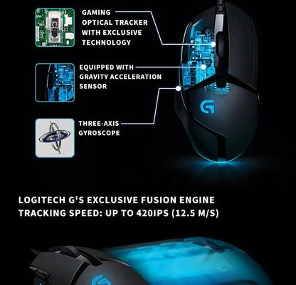 Logitech G402 Gaming Mouse Fusion Engine Tech 4 DPI Settings 32-Bit Processor Anti-Slip for Professional Competitive Gaming