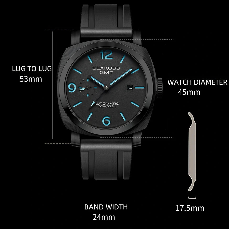 SEAKOSS GMT Men‘s Diving Automatic Mechanical Watches Seagull ST2557 Movement 316L Super Luminous Calendar 10Bar Reloj Homber