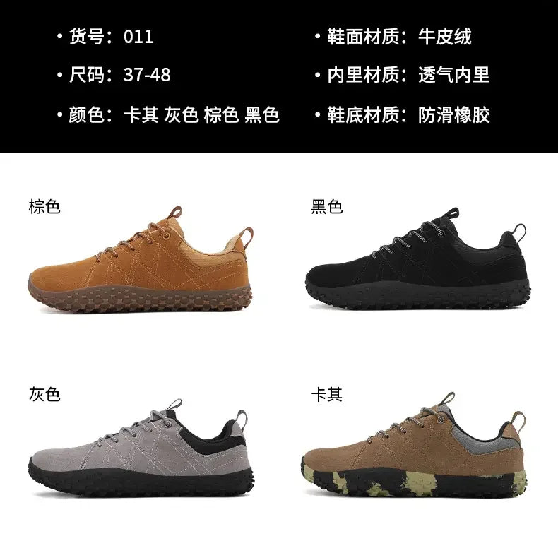 Zapatos de cuero de ante y tejido PU con puntera ancha, antideslizantes, para senderismo, trabajo, deporte masculino y caminatas al aire libre para mujer