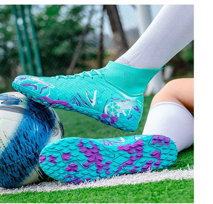 Men's High Ankle Football Boots Turf Soccer Cleats Breathable Non-slip Training Match Sneakers Outdoor Sports TF Soccer Shoes