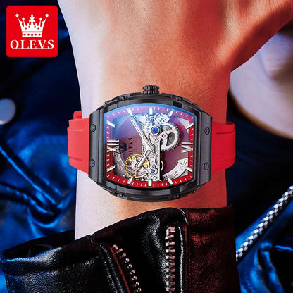 OLEVS 6779 Mens Watch Skeleton Mechanical Watch Fashion Business Sport Waterproof Luminous Silicone Strap Watches For Men