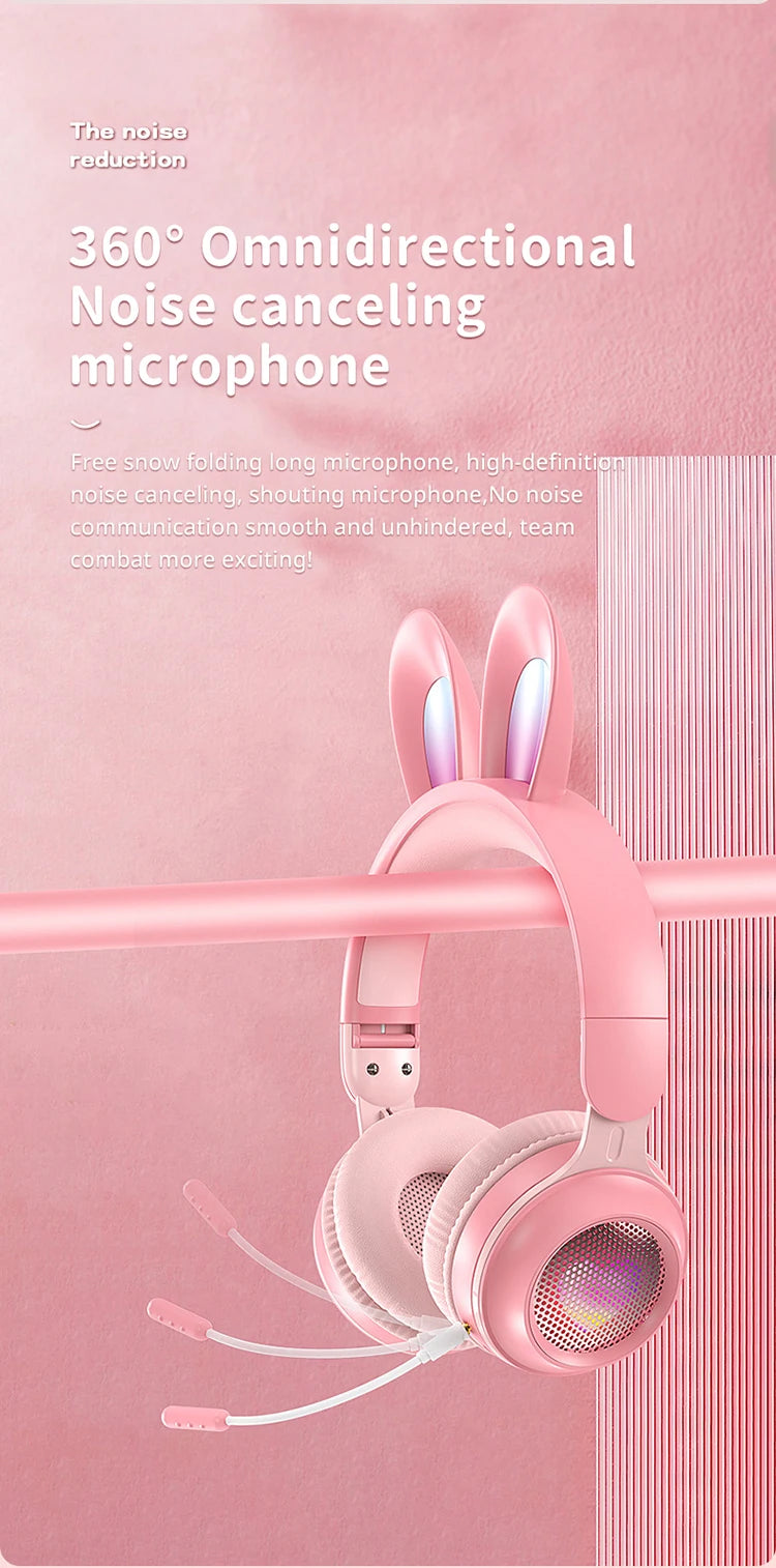 Glow Unicorn Headphones | Bunny Ear Bluetooth Headset with  Mic & TF Slot | Wireless Over-Ear LED