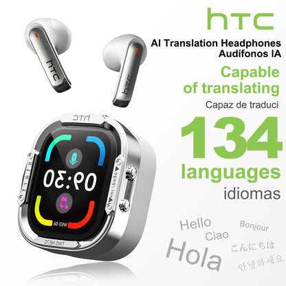 HTC NE70 Bluetooth Earphones Touch Screen TWS in-Ear Wireless Headphones AI Translator Noise Reduction Earbuds Game Heatset