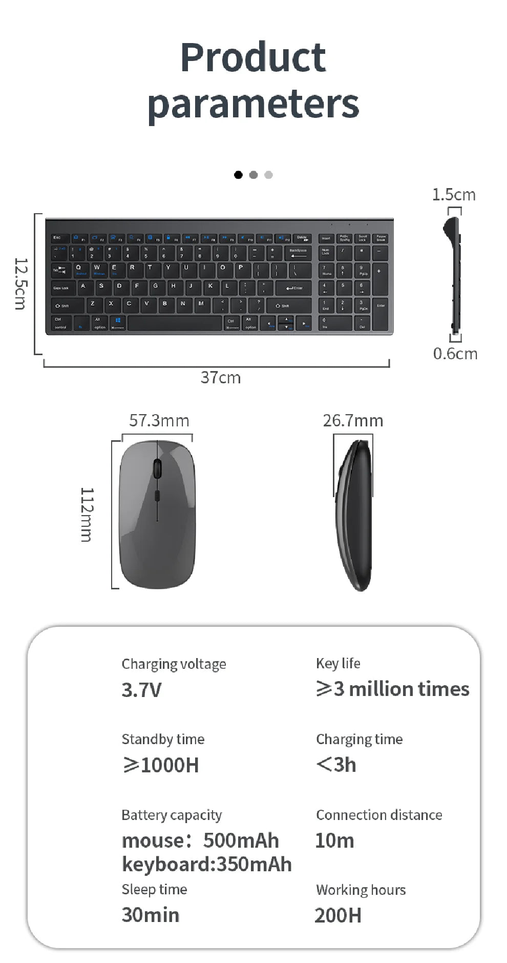 JOMAA Bluetooth-&2.4G-USB-Tastatur-und-Maus-Set für Laptop, Computer und iPad, wiederaufladbare kabellose Tastatur-und-Maus-Kombination, leise