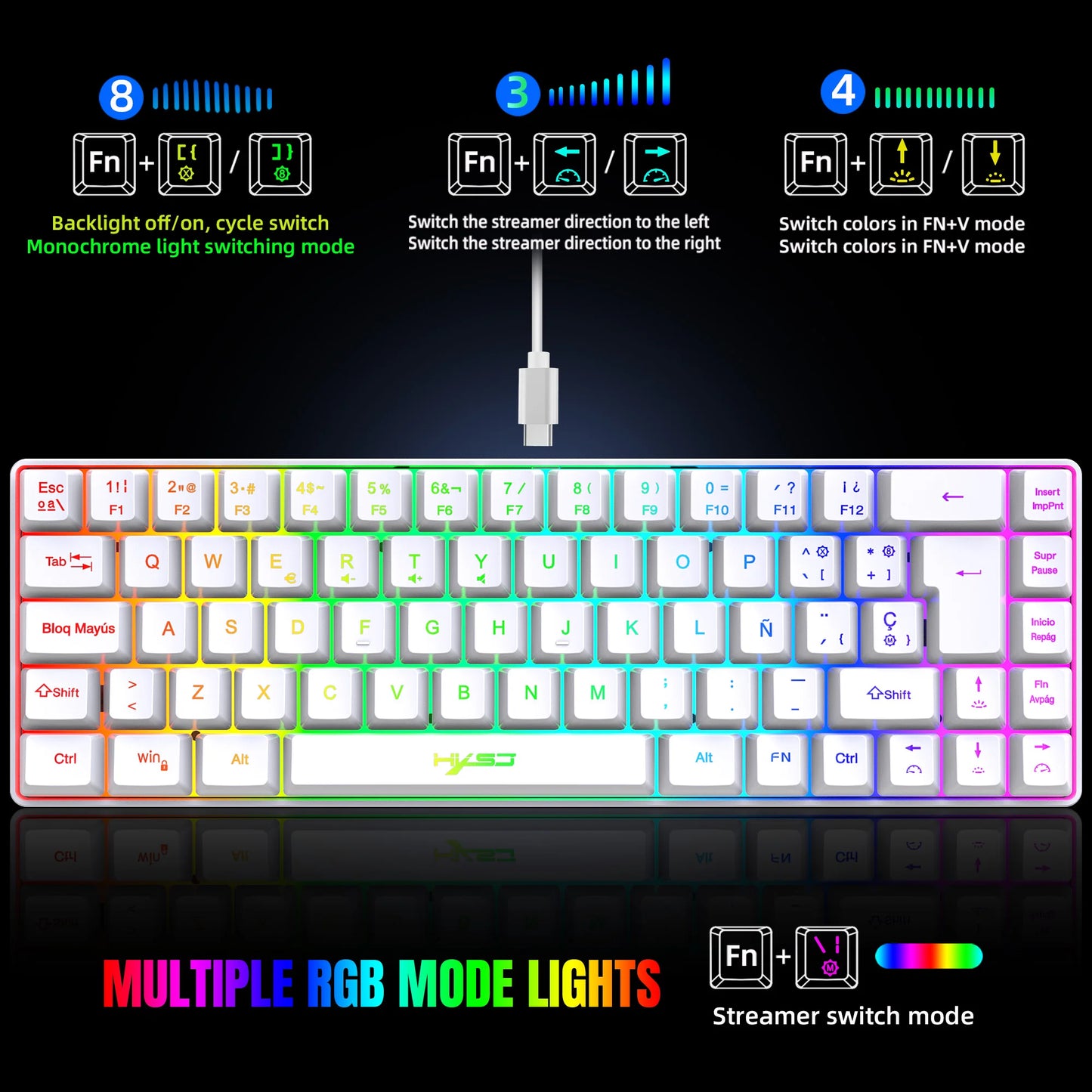 ¡Oferta destacada! Teclado gaming con cable de 69 teclas en español, retroiluminación RGB, diseño compacto al 68%, un accesorio imprescindible para profesionales de oficina y gamers