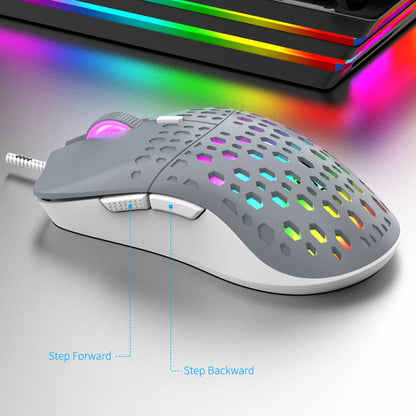 OnePlus G701 Wired 6 Keys Mouse Honeycomb Perforated Colorful Lighting Gaming And Office For Microsoft Windows Apple IOS System