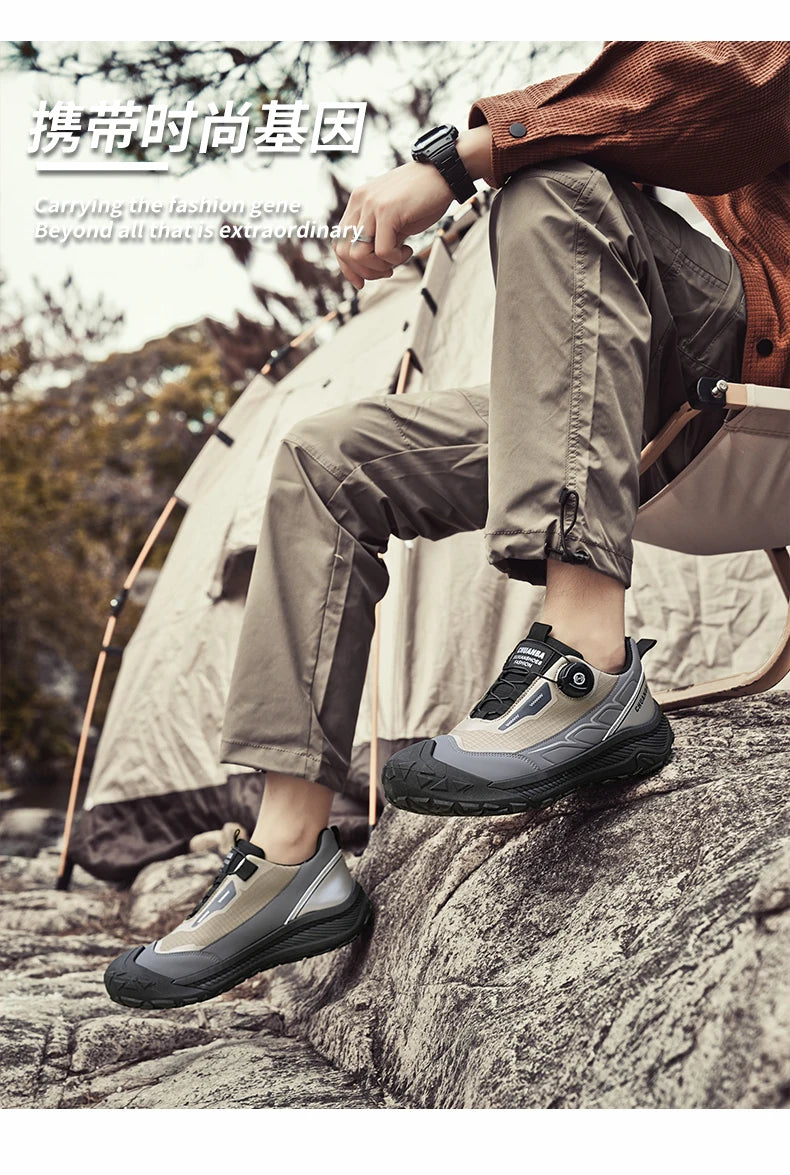 Rotary Buckle Men's Trekking Sneakers Outdoor Platform Hiking Shoes Men Sports Shoes Comfortable Non-slip Climbing Walking Shoes