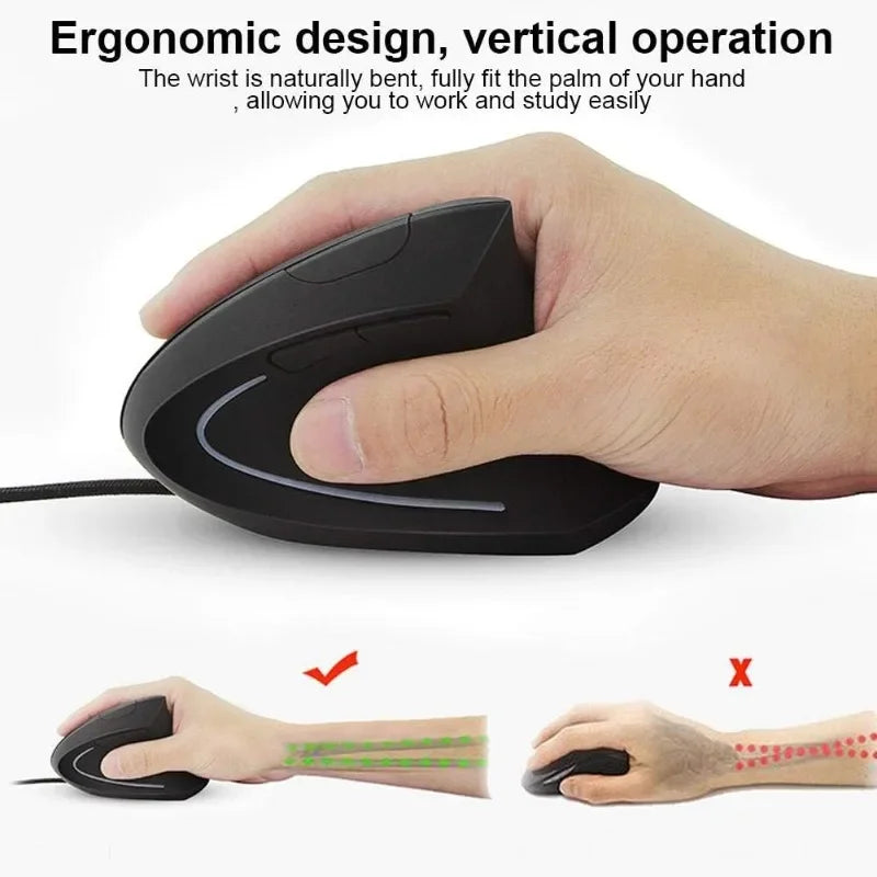 Vertical Optical Mouse Ergonomic Design 4 Level DPI Adjustable USB LED Wired Gaming Mouse for Windows Laptop PC