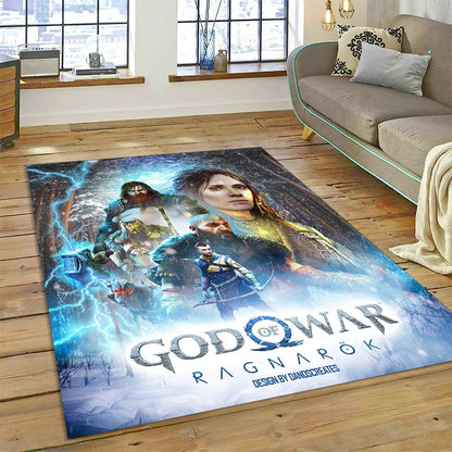 God of War Games Kratos Cartoon 3D Carpet Rug for Bedroom Living Room Home Sofa Decoration,Children Game Large Decor Floor Mat