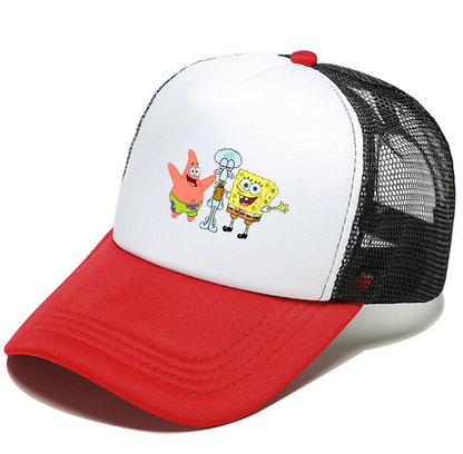 Sød SpongeBob-baseballkasket i anime-stil, rund, til børn, drenge, piger og voksne, til sport og fritid, med solskærm, justerbar, film- og tegneseriefigur, med skygge og netforing