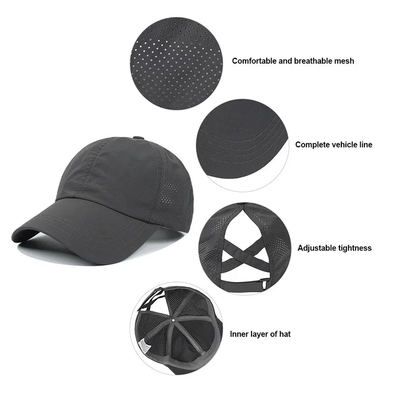 Summer Baseball Cap, Golf Suit, Sports and Leisure Cross Ponytail Cap, Mesh Quick Drying Duckbill Cap