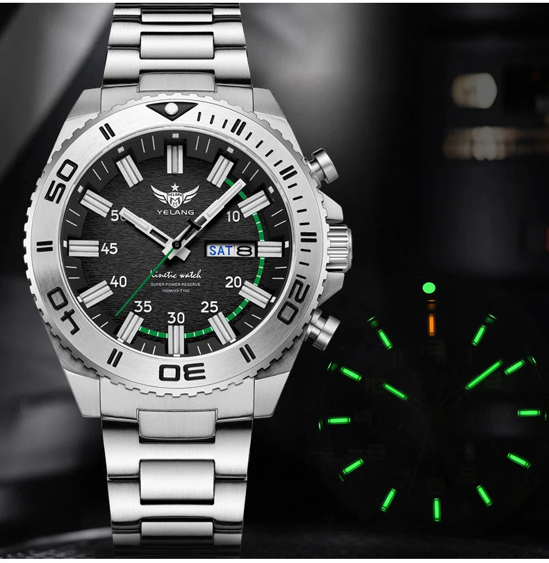 Yelang Watches V1035 44mm Men Diving Watch Human Kinetic Energy Watch 100m Waterproof Watches luminous Japan PX83 Sapphire