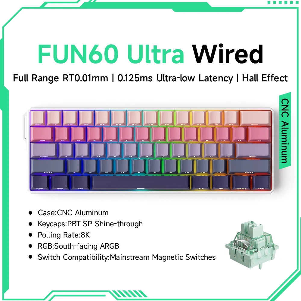 Akko MonsGeek FUN60 mechanische Tastatur mit Magnetschaltern, 60% Gaming-Tastatur, Rapid Trigger 0.01mm, 8K, ARGB, HE/TMR, Custom Keyboard