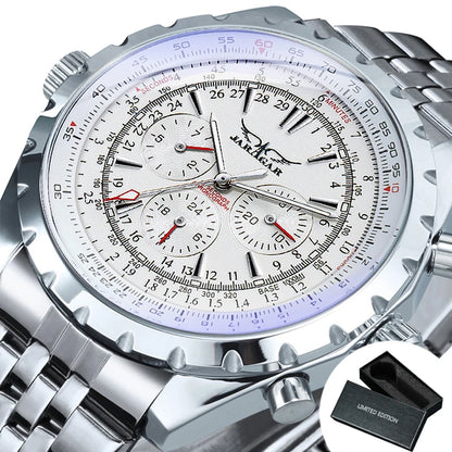 Jaragar Automatic Watch for Men Military Multifunction 3 Sub-Dials Sports Mechanical Watches Top Brand Luxury Leather Steel Band