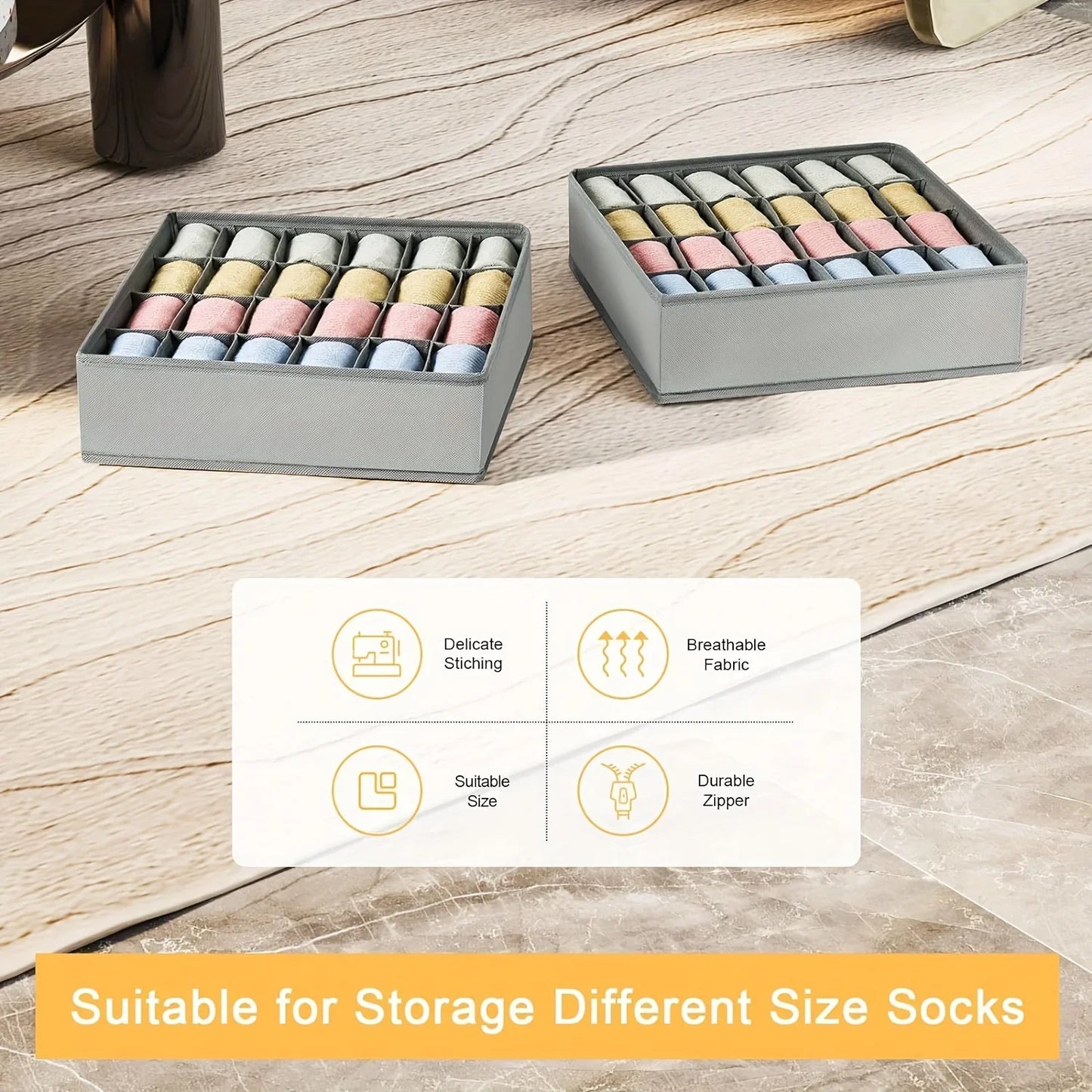 1pc Fabric Storage Box with 24 Compartments - Foldable Stackable Organizer for Socks Ties Underwear Space-Saving Drawer Divider