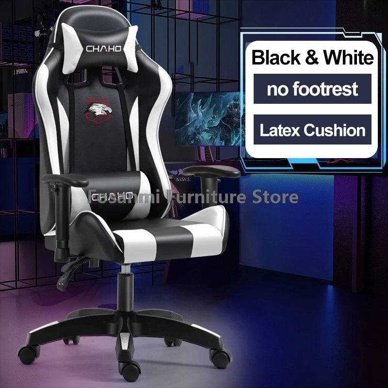 Fosanmi Gaming Chair with Footrest & Headrest, Ergonomic Leather Racing Chair, Swivel Computer Gaming Chair with Adjustable Armrests for Office