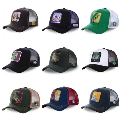 Casquette Dragon Ball Son Goku pour l'été : casquette de voyage à visière, pour homme, brodée, style hip-hop, visière pare-soleil, casquette trucker ajustable en maille
