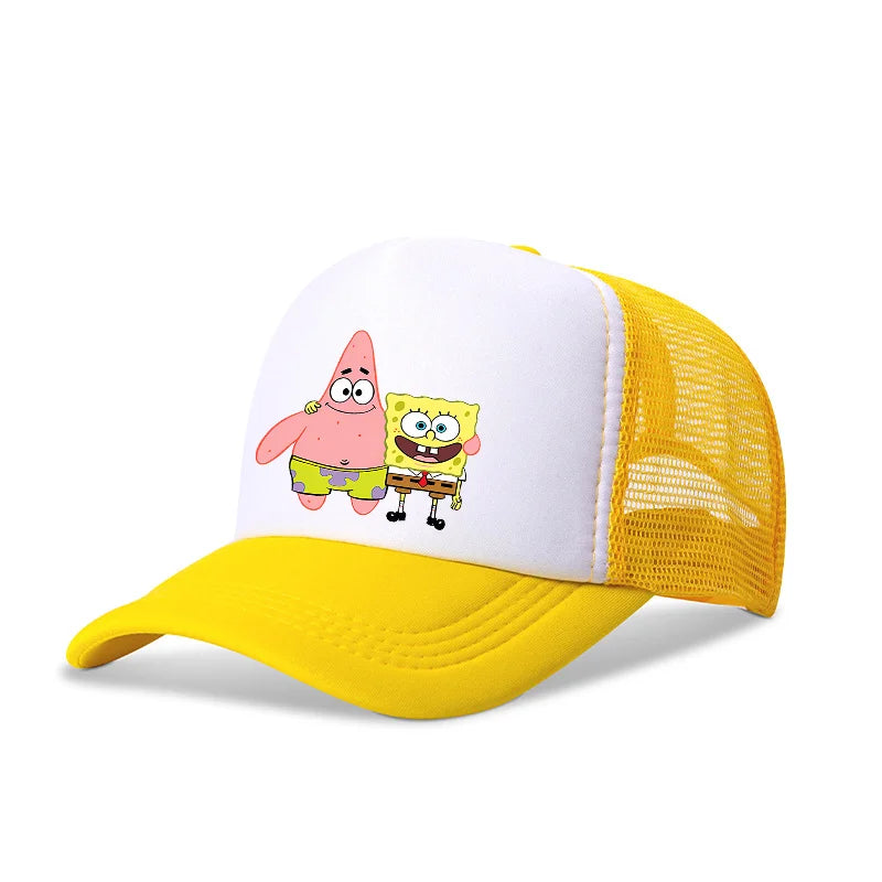 Sød SpongeBob-baseballkasket i anime-stil, rund, til børn, drenge, piger og voksne, til sport og fritid, med solskærm, justerbar, film- og tegneseriefigur, med skygge og netforing