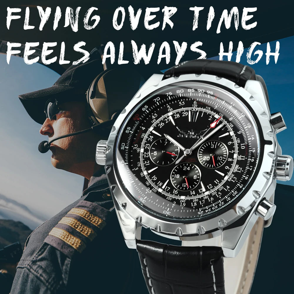 Jaragar Automatic Watch for Men Military Multifunction 3 Sub-Dials Sports Mechanical Watches Top Brand Luxury Leather Steel Band