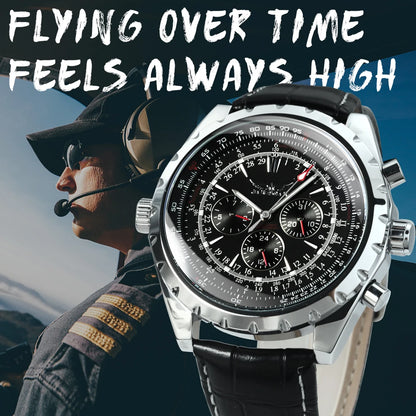 Jaragar Automatic Watch for Men Military Multifunction 3 Sub-Dials Sports Mechanical Watches Top Brand Luxury Leather Steel Band