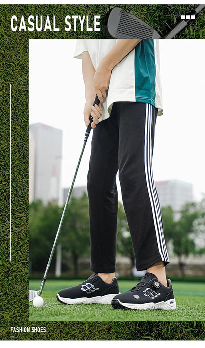 Professional Golf Shoes with Rotary Lock Buckle, Breathable, Shock-Absorbing, Non-Slip, Comfortable Support for Golf Course Swing Movements, Men's Casual Sports Shoes