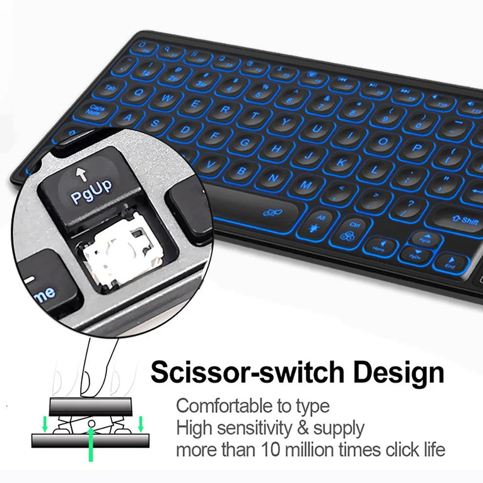 Backlit 7-Colors Bluetooth Keyboard with Touchpad 2.4G Wireless Multimedia Rechargable Keyboard for Laptop PC Tablet