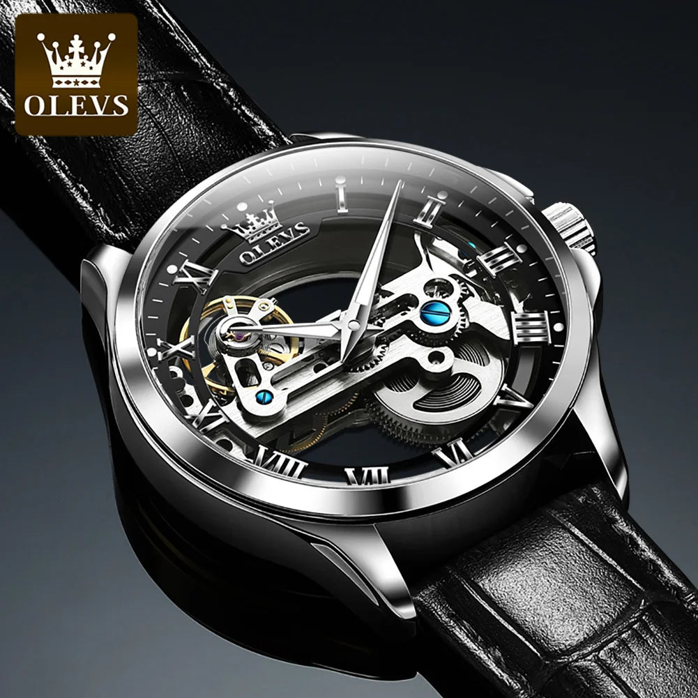 OLEVS 6661 Men Top Brand Watch Luxury All Transparent Hollow Men Mechanical Watch Original Fashion Waterproof Classic Men Watch