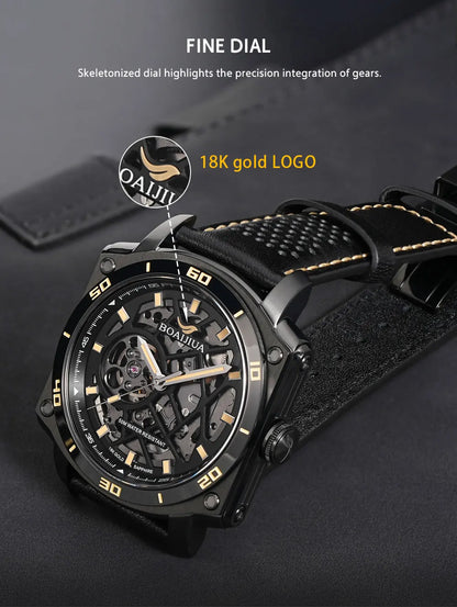 BORIAGE(BOAIJIUA) Men's Fully Automatic Mechanical Watch Original Design Cut out 50m Water Resistant Luminous Wristwatch