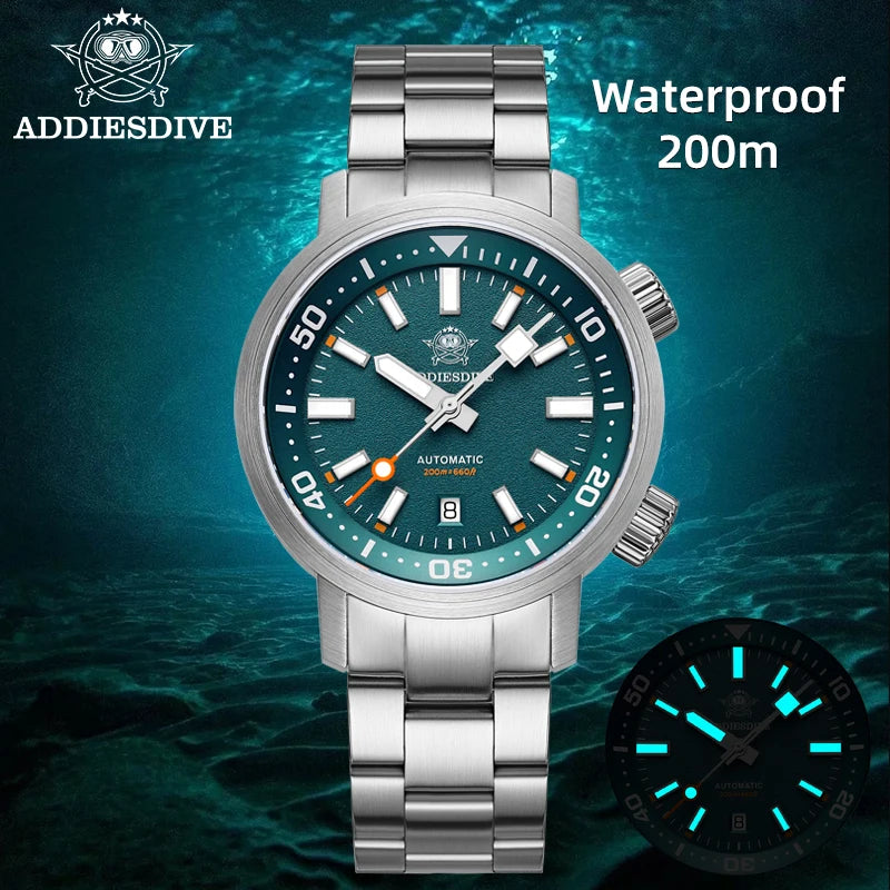 ADDIESDIVE New AD2541 Men Watch 200m Waterproof Sapphire Crystal BGW9 Luminous 316L Stainless Steel Automatic Mechanical Watch