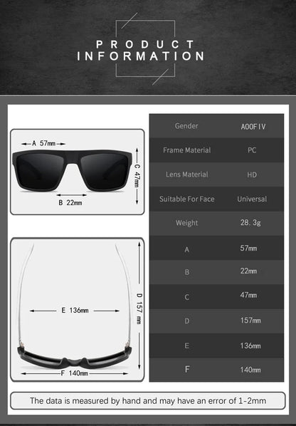 Mode-solglasögon, fyrkantiga, herr, vintage, bilkörning, fiske, resor, glasögon, sportglasögon, klassiska
