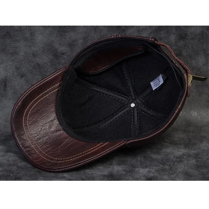 2025 Male Genuine Leather Cowhide 56-60CM Black/Brown Baseball Caps Eagle Print For Man Casual Street Gf Gorras Dad Hat