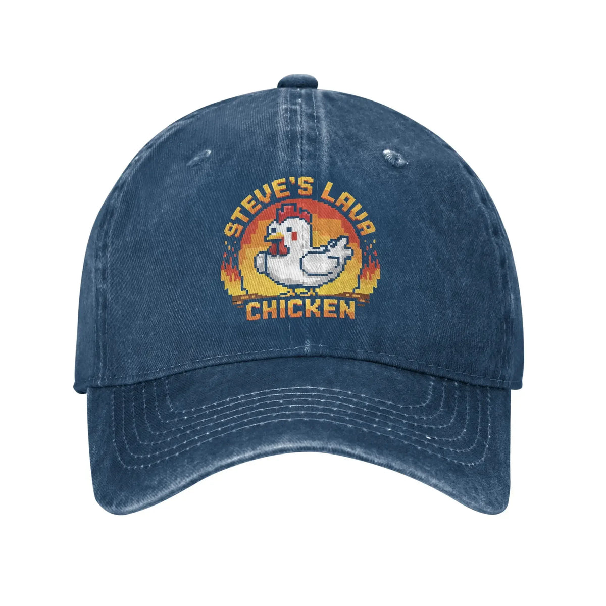 Casquette de baseball unisexe « Chicken Jockey Lava Chicken Print Steves Hat » – Style délavé et vieilli – Taille réglable