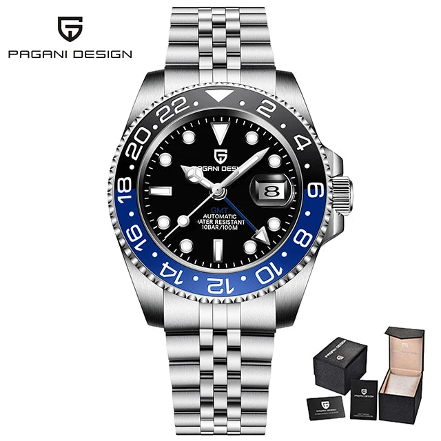 New PAGANI DESIGN Top Brand GMT Mens Wristwatch Sapphire Glass Automatic Men's Watch 100M Waterproof 40mm Men Mechanical Watches