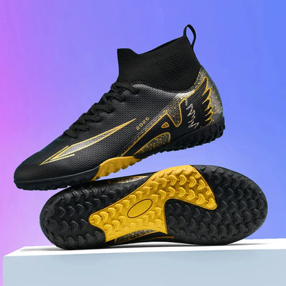 Nouvelles chaussures de football pour hommes, chaussures de football en salle de haute qualité, chaussures de sport, futsal, cheville haute, antidérapantes, ultralégères, antidérapantes pour l'extérieur