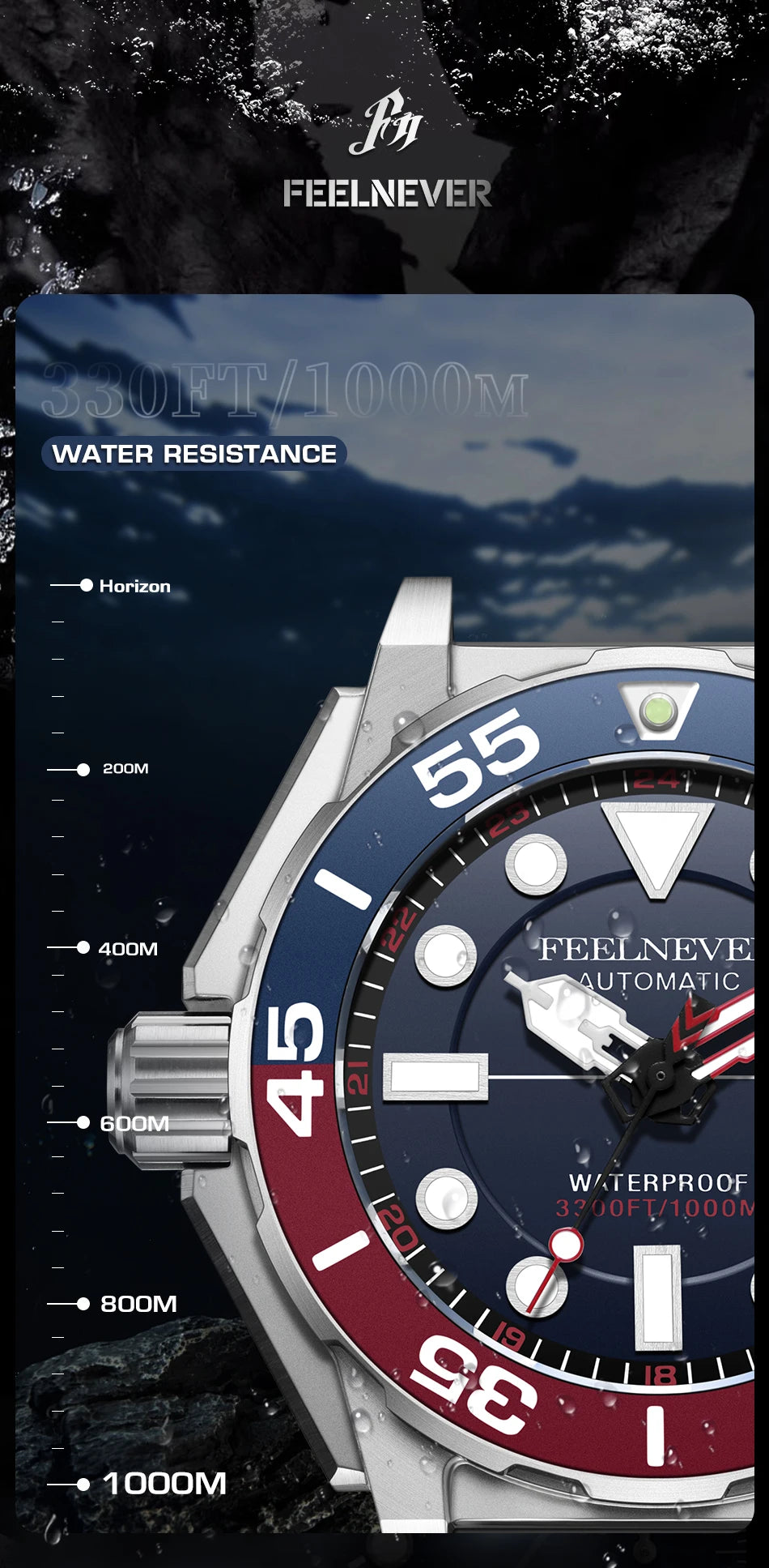 FeelNever Top Brand Luxury Automatic Watch For Men Fashion Business Watch Men Military Waterproof Men's Mechanical Wristwatches