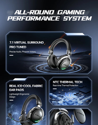 HaaYot Professional Wireless Gaming Bluetooth 6.0 Headset,7.1 Virtual Surround Sound,Low Latency 15ms for PC,PS5,Mobile,Switch