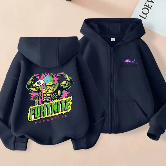 Neue Fortnite-Kapuzenjacke für Kinder im Herbst, mit Cartoon-Spielcharakter-Print, Reißverschluss, Winterjacke für Jungen