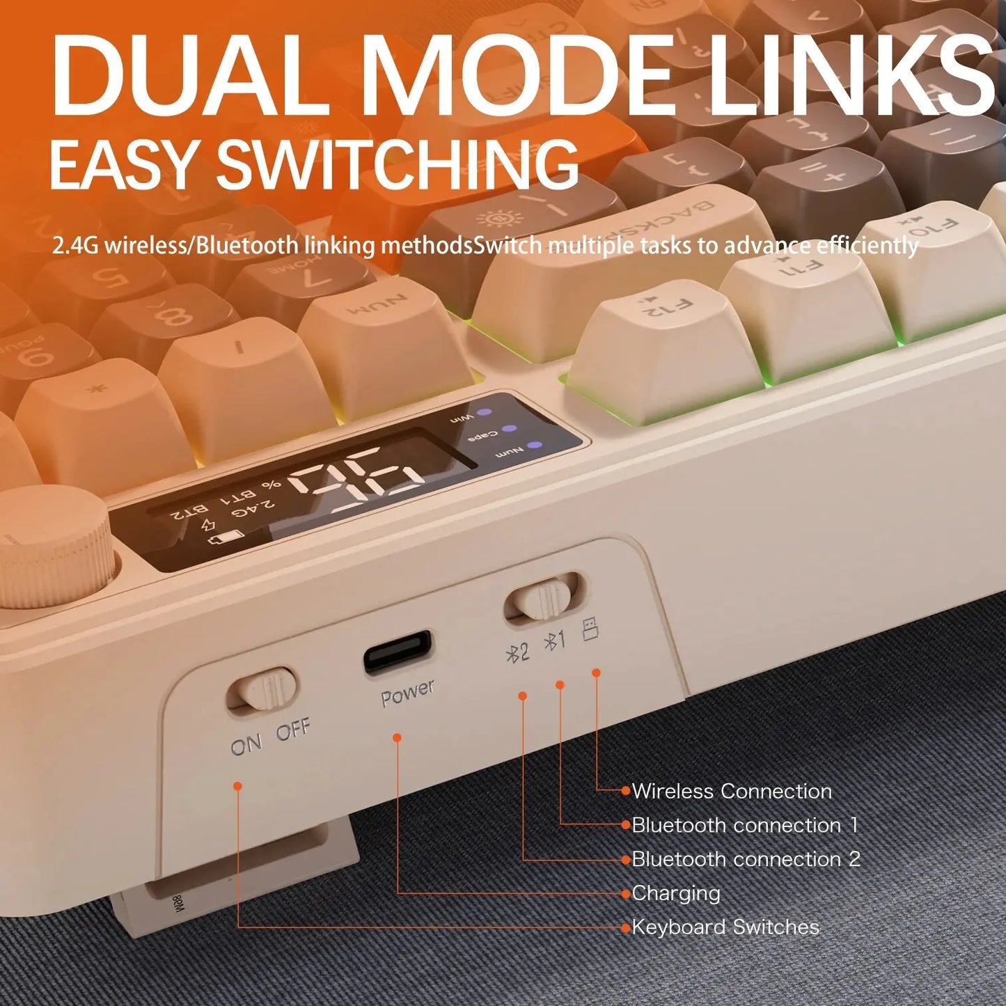 FreeWolf M96 Wireless Keyboard with Screen,Gaming Keyboard Bluetooth Dual-Mode Connection,Multi-Device Linking,Ergonomic