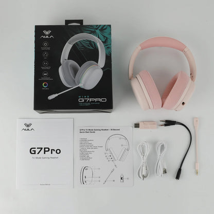 AULA G7 Pro Wired/Bluetooth/2.4GHz Wireless Gaming Headphone 7.1 Surround Sound with Noise Canceling Mic for PS4/PS5/PC/Switch