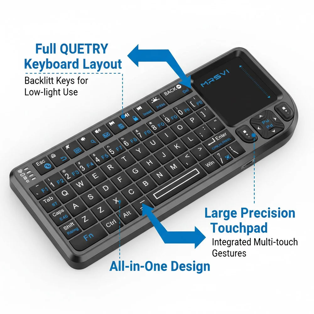 MRSVI Mini Keyboard A8 PLUS,Backlit 2.4GHz&Bluetooth5.0 Wireless Keyboard with Touchpad for Android TV Box,Mac,Laptop,Windows