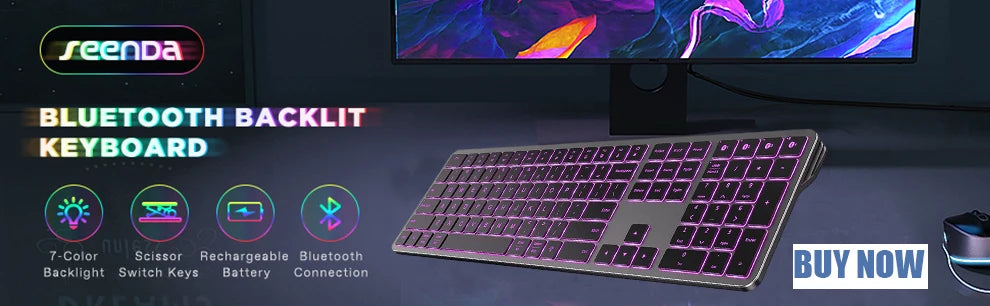Backlit 7-Colors Bluetooth Keyboard with Touchpad 2.4G Wireless Multimedia Rechargable Keyboard for Laptop PC Tablet