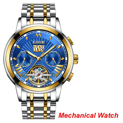 LIGE mekaniske automatiske armbåndsure til mænd – Luksuriøst ur i topklasse med tourbillon, elegant og vandtæt model, ideelt til arbejde eller formelle lejligheder.