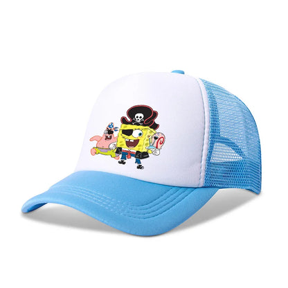 Sød SpongeBob-baseballkasket i anime-stil, rund, til børn, drenge, piger og voksne, til sport og fritid, med solskærm, justerbar, film- og tegneseriefigur, med skygge og netforing