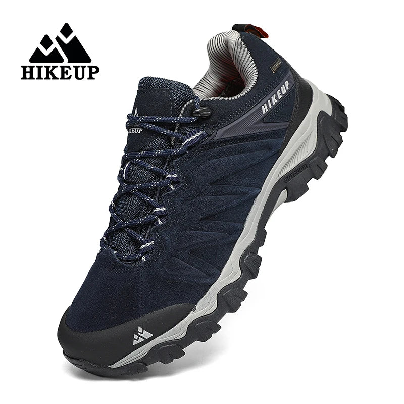 HIKEUP High Quality Leather Hiking Shoes Durable Outdoor Sport Men Trekking Leather Shoes Lace-Up Climbing Hunting Sneakers