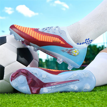 Nuevas zapatillas de fútbol para hombre, botas antideslizantes para adulto, deporte al aire libre para niño, tacos largos de entrenamiento, transpirables y cómodas para partido